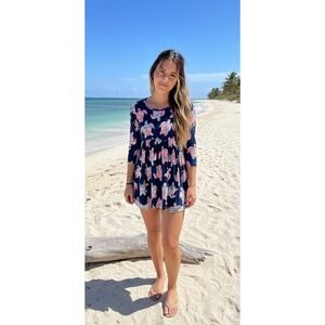 Simply Southern Navy Pink Sea Turtle Baby Doll Blouse Jersey Womens Small NEW